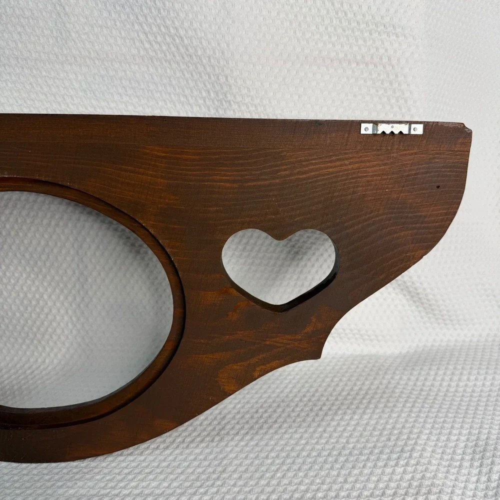 Vintage Wood Wall Shelf Heart Cutouts Country Rustic Dark Brown Display Ledge